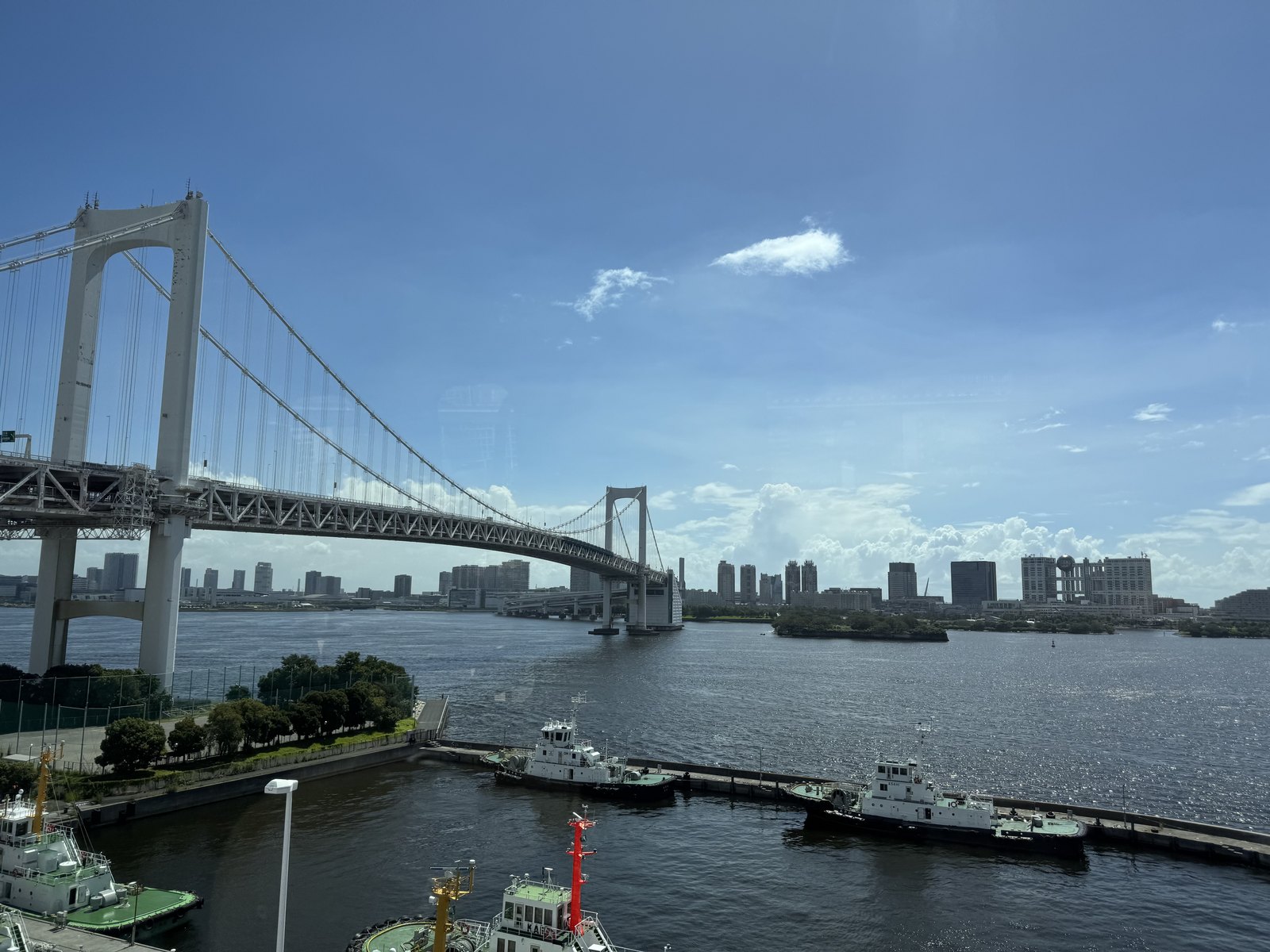 Rainbow Bridge and Tokyo Bay seen from the elevated Yurikamome line