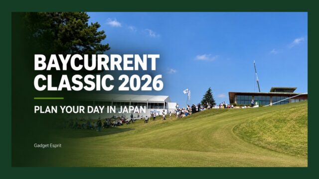 Baycurrent Classic 2026 eyecatch with the title Plan Your Day in Japan over a sunny golf course and spectators